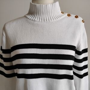 Ralph Lauren CHAPS Cotton Turtleneck Sweater White Black Classic Nautical Sz XL